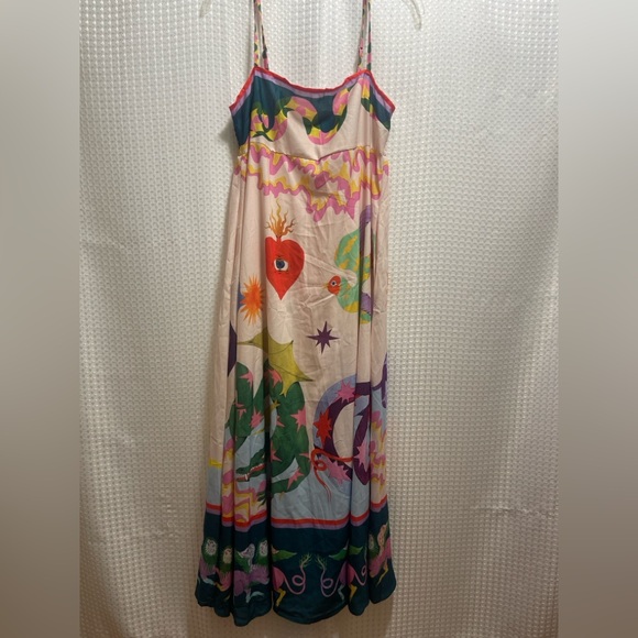 Boho Maxi Dress Women’s Size L – Colorful Psychedelic Print Spaghetti Strap - Picture 1 of 5